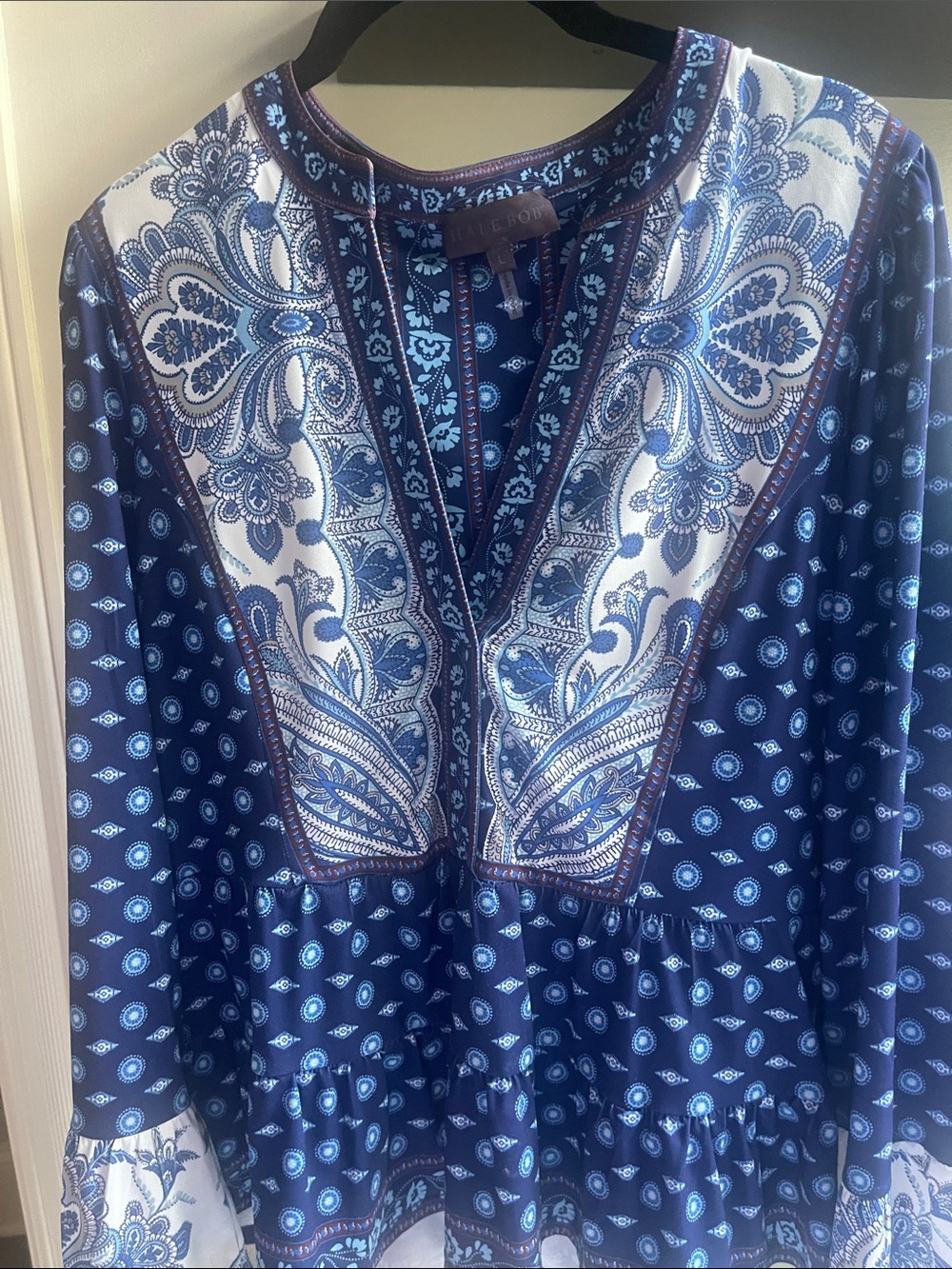 Hale Bob Navy & White Paisley Panel V-Neck Tunic
